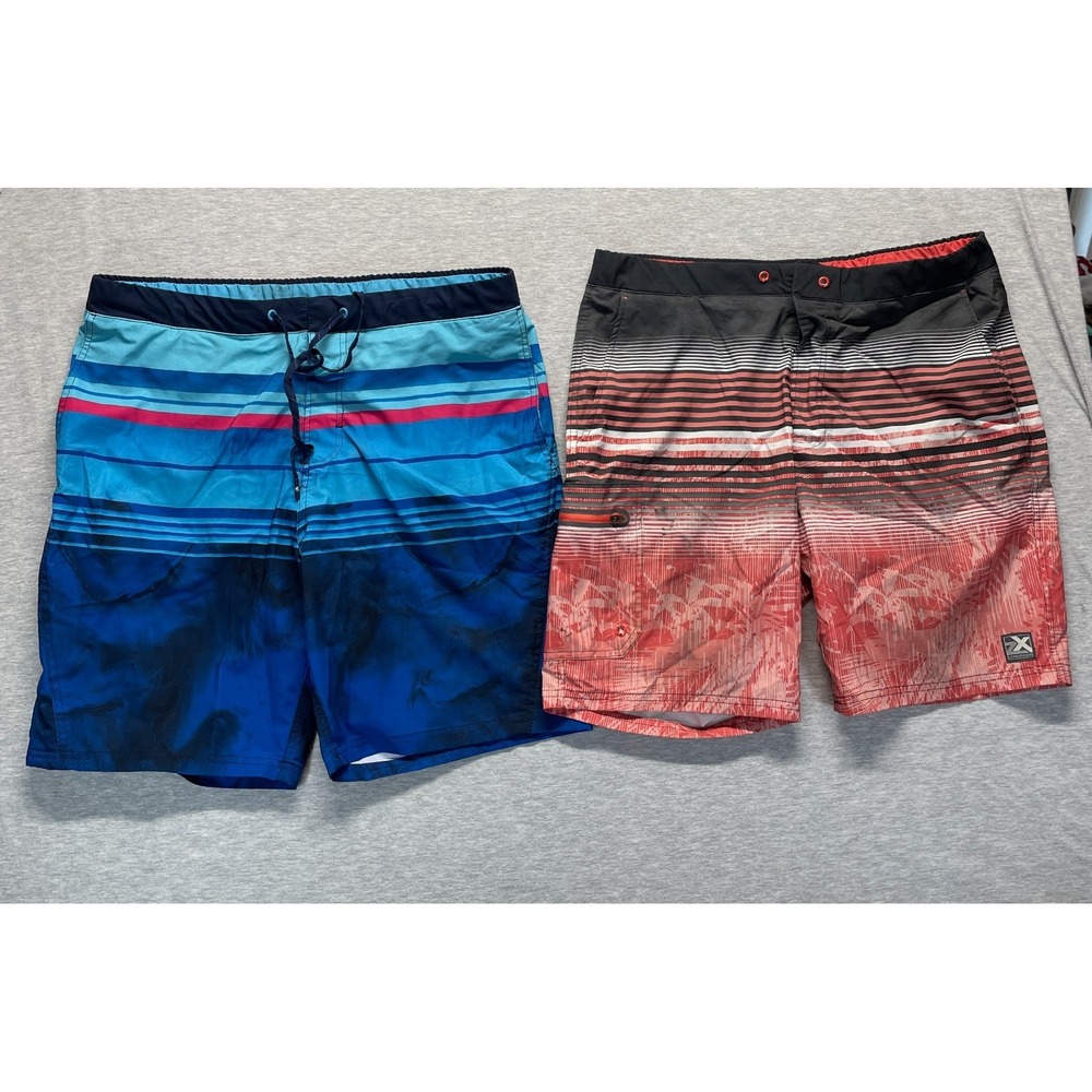 ZeroXposur Swim Trunks Shorts Mens Large Multicolor Striped Swimwear Lot Of 2